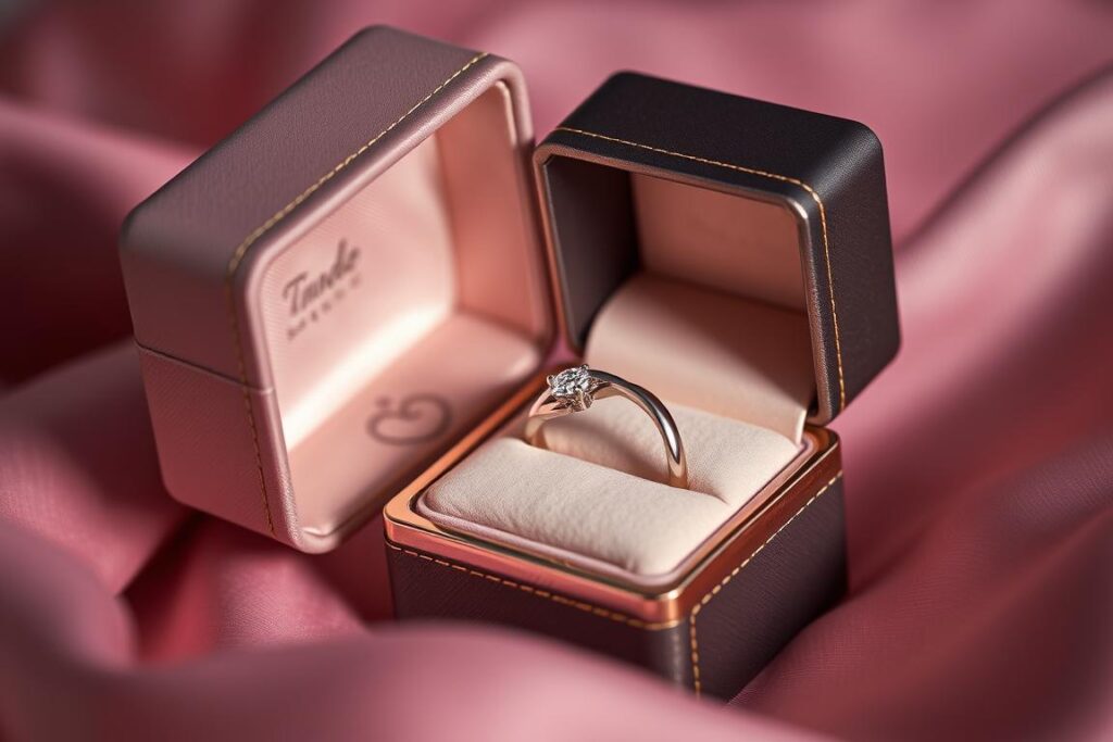 Anel Solitário torcido em uma caixa de presente elegante, pronto para presentear Anel Solitário torcido em uma caixa de presente elegante, pronto para presentear