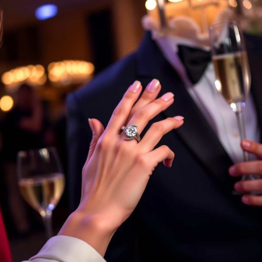 Anel Solitário torcido usado em evento formal, mostrando sua elegância Anel Solitário torcido usado em evento formal, mostrando sua elegância