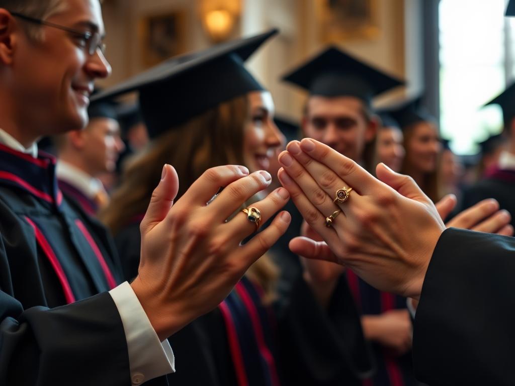 Tradição histórica dos anéis de formatura em cerimônia de graduação Tradição histórica dos anéis de formatura em cerimônia de graduação