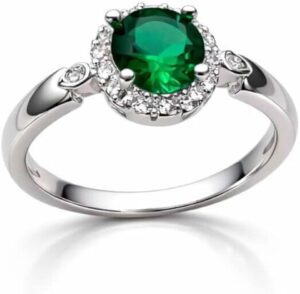 Work Semijoias Anel Cristal Verde Cravejado Zircônia Banhado a Prata 925 - anel prata 925