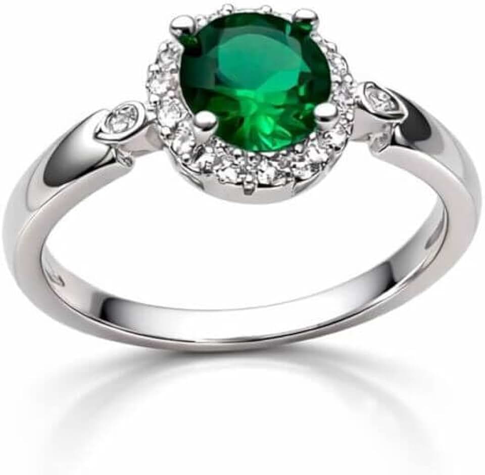 Work Semijoias Anel Cristal Verde Cravejado Zircônia Banhado a Prata 925 - anel prata 925